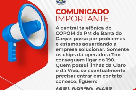 PM de Barra do Garças alerta sobre problemas na central telefônica